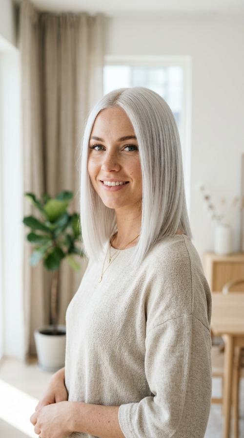 Cool Toned Icy Blonde Blunt Cut