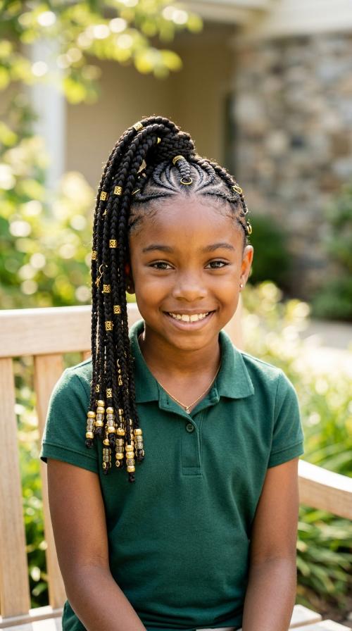 Cornrowed Ponytail with Golden Accents