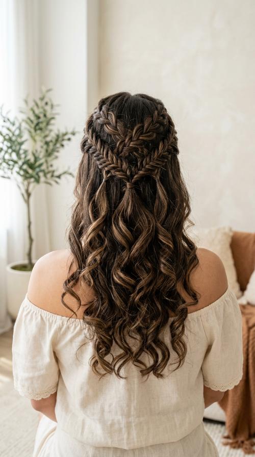 Criss-Cross Braided Back with Loose Curls