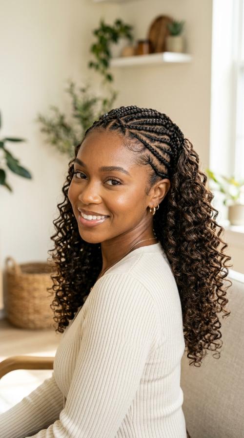 Criss-Cross Front Braids with Defined Bouncy Curls