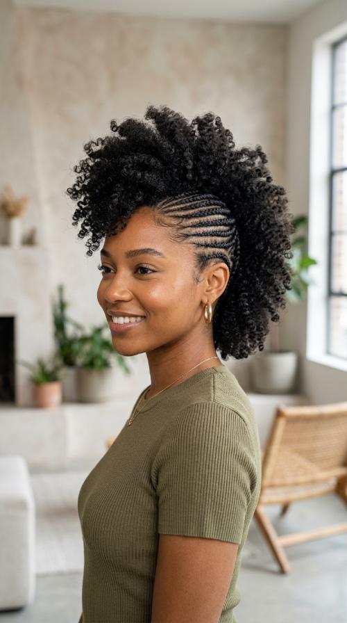 Curly Afro Mohawk with Braided Sides