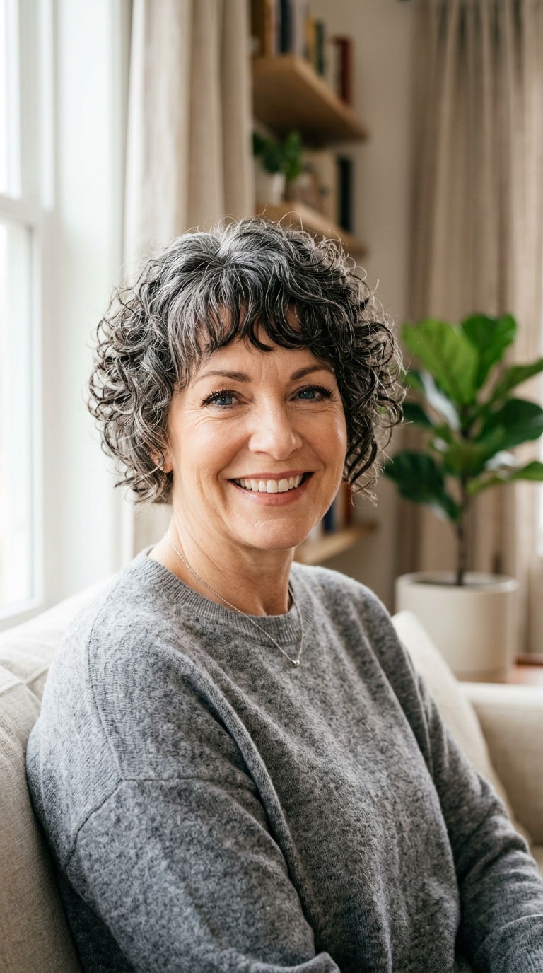 Curly Pixie with Defined Fringe