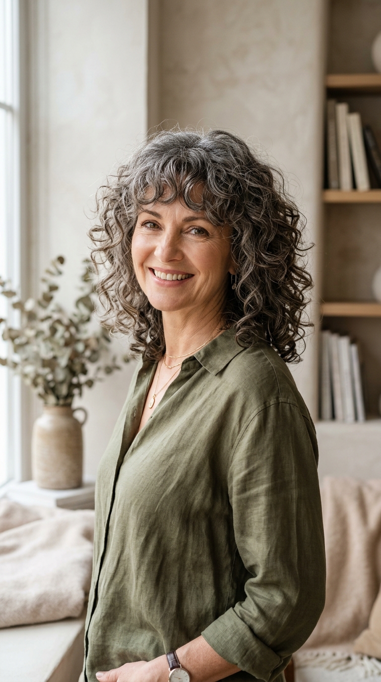 Curly Shag with Curtain Bangs