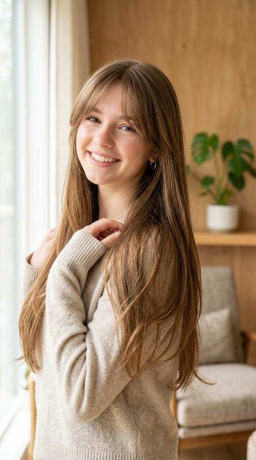 Curtain Bangs with Cascading Layers
