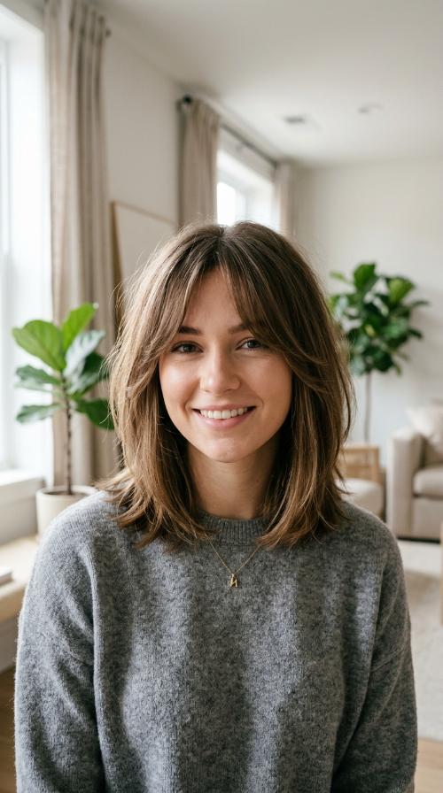 Curtain Bangs with Mid-Length
