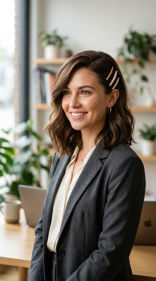 Deep Side Part with Barrettes