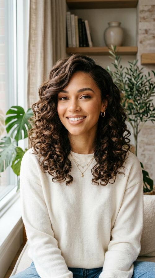 Deep Side Part with Curls