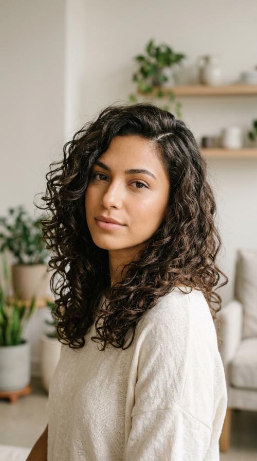 Deep Side Part with Curls