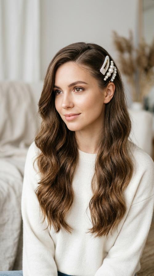 Deep Side Part with Embellished Clips