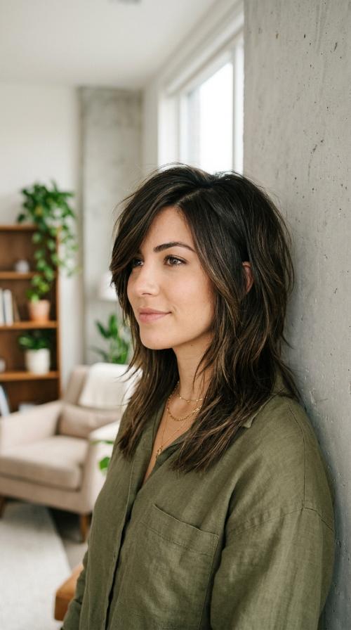 Deep Side Part Wolf Cut