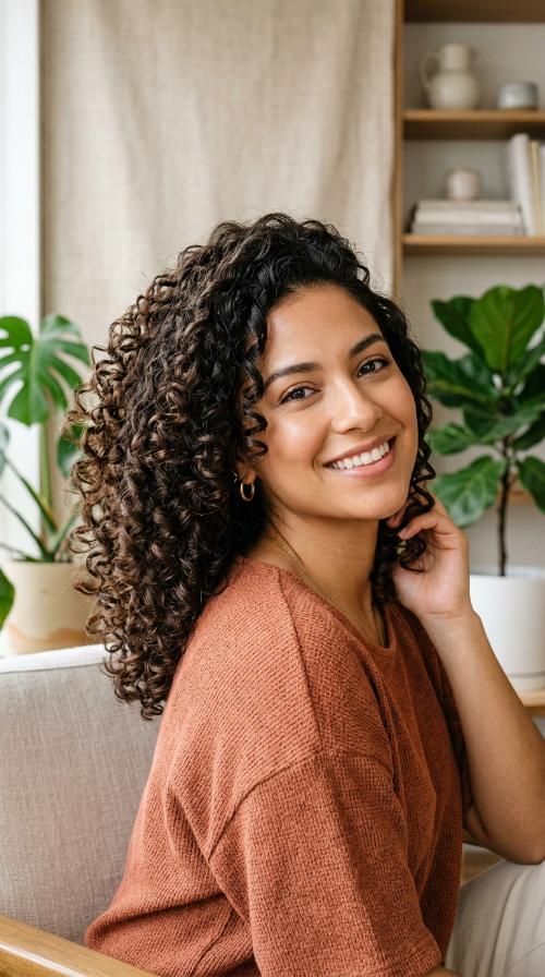 Defined Spiral Curls with Side Volume