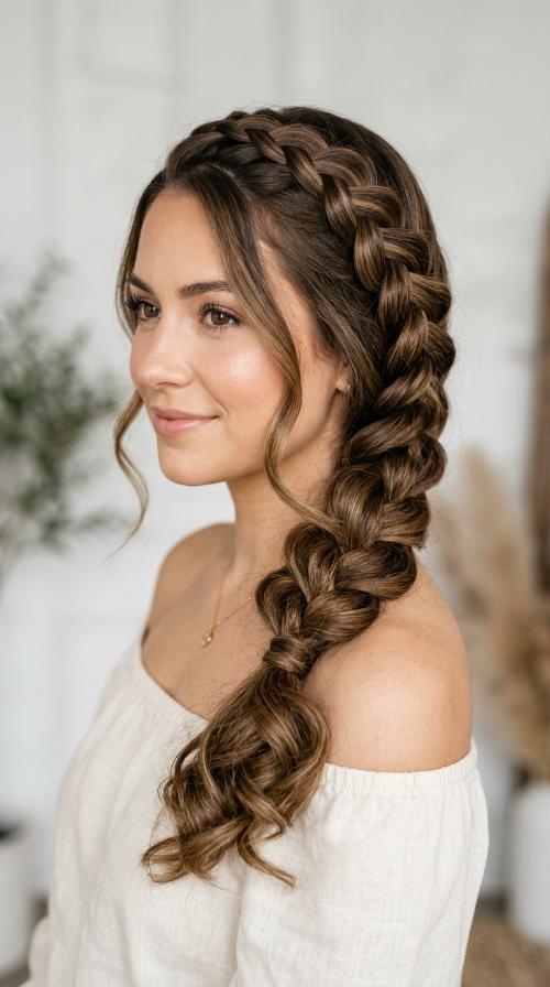 Diagonal Dutch Braid with Polished Curls