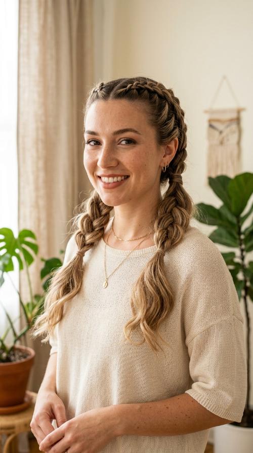 Double Dutch Braids into Loose Pigtails