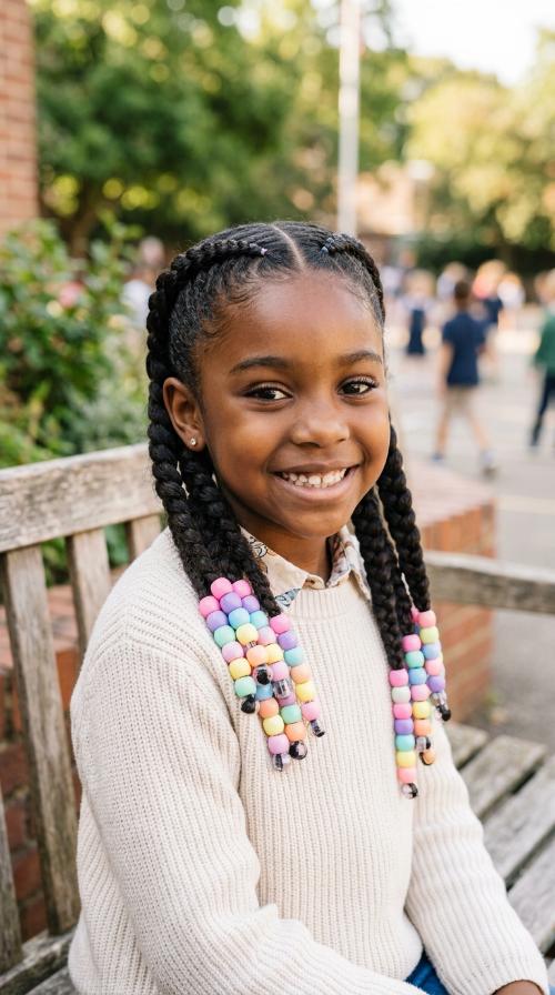 Double Dutch Braids with Pastel Beads