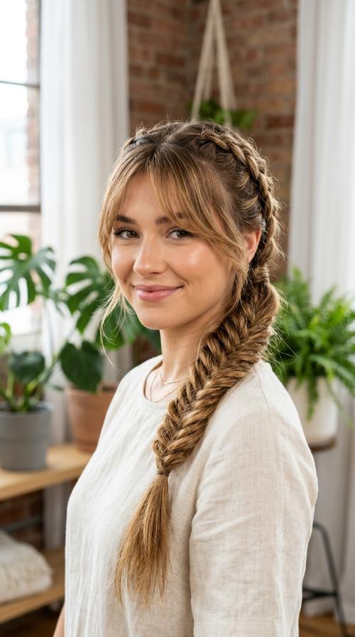 Double Dutch Pigtail Braids with Face-Framing Layers