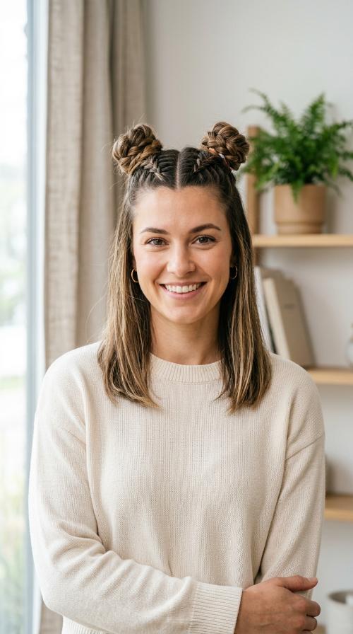 Double French Braid Space Buns