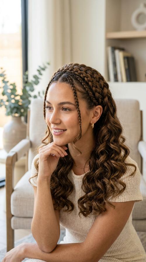 Double Halo Braids with Soft Barrel Curls