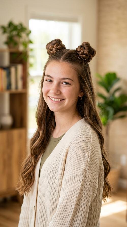 Double Space Bun Half-Up Style