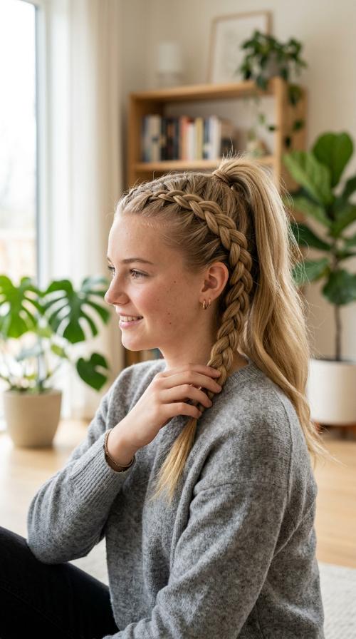 Dutch Braid High Ponytail