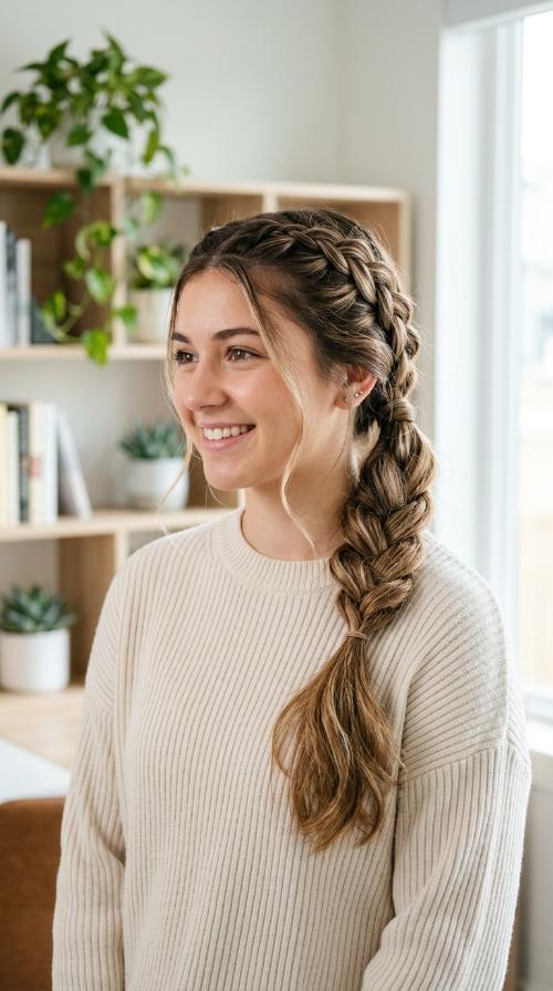 Dutch Braid into a Side Pony