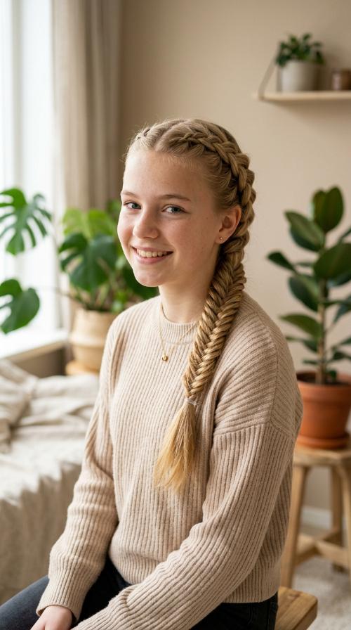 Dutch Braid into Fishtail
