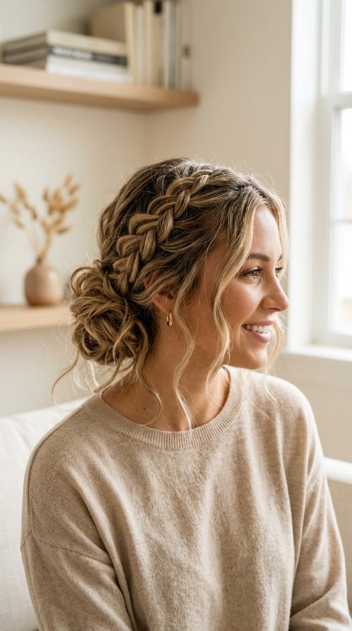 Dutch Braid Into Messy Bun