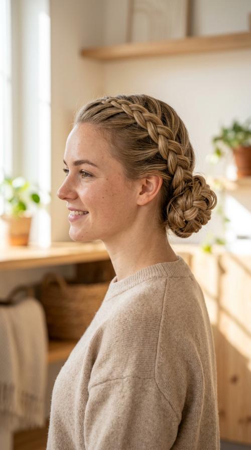 Dutch Braid Low Bun