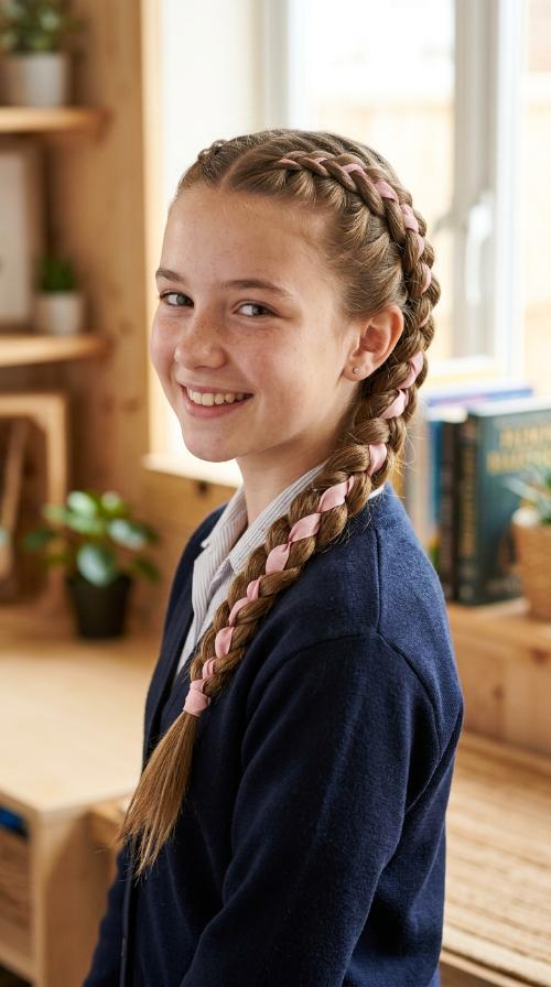 Dutch Braid with Ribbon Accents