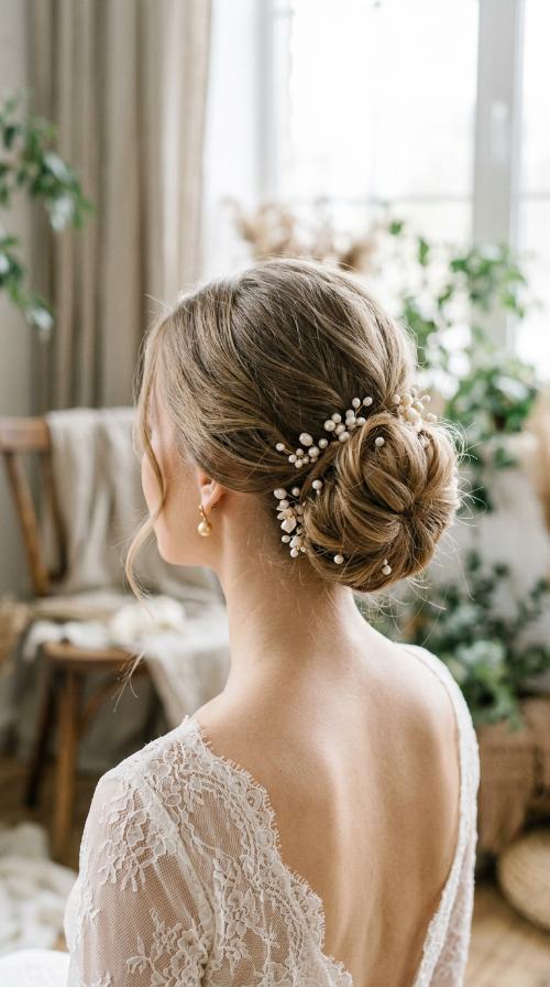 Elegant Donut Bun with Pearl Accents