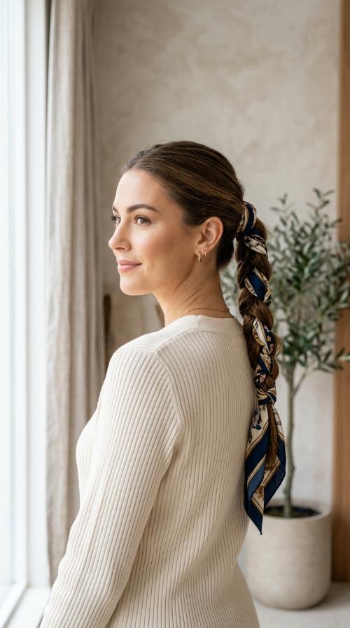 Elegant Scarf-Intertwined Pony