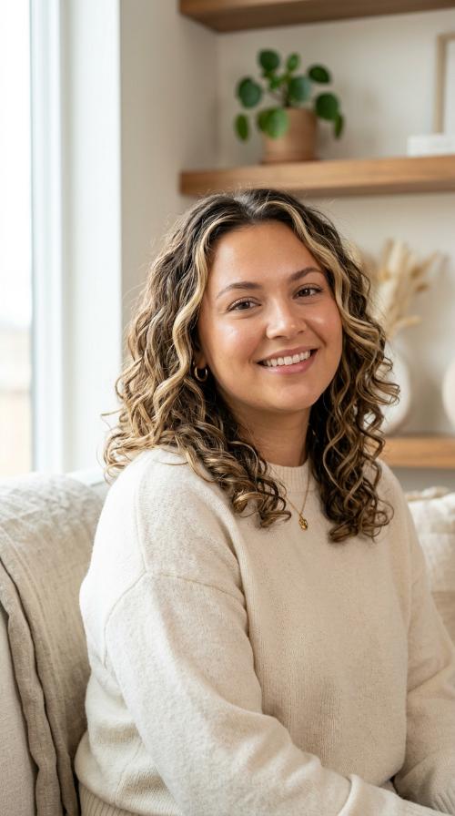 Face-Framing Highlights with Soft Curls