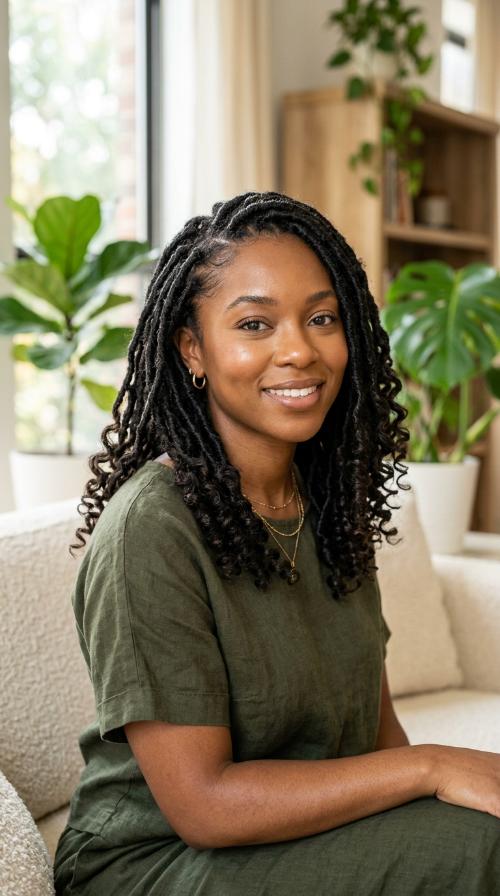 Faux Locs with Curly Ends