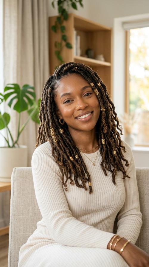 Faux Locs with Gold Cuffs