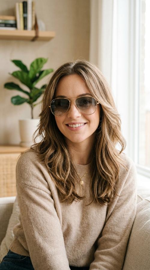 Feathered Ends with Aviator Glasses