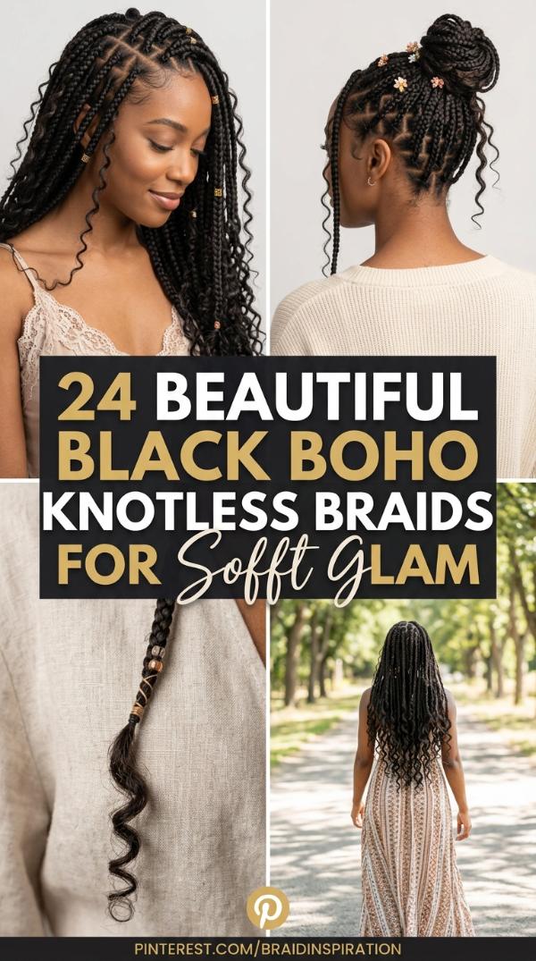 24 Beautiful black boho knotless braids for Soft Glam