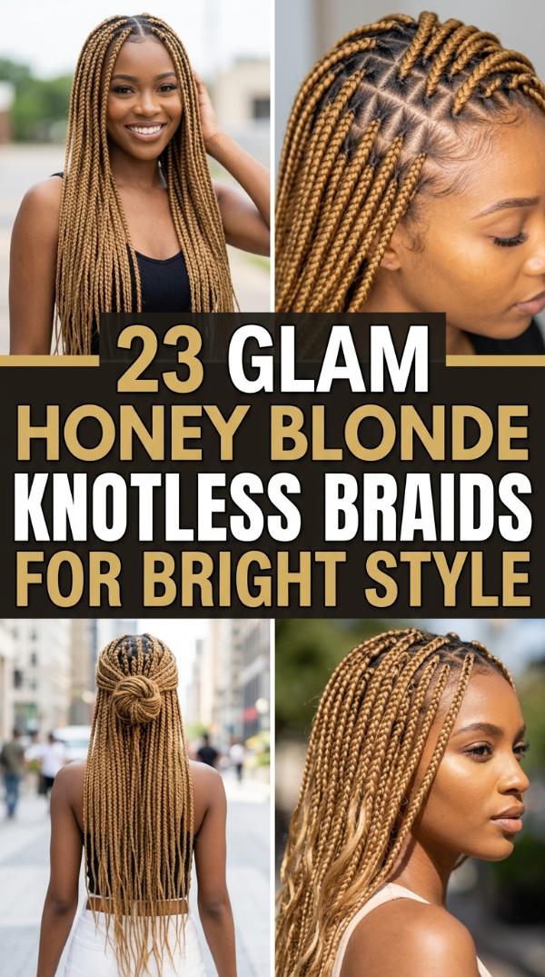 23 Glam honey blonde knotless braids for Bright Style