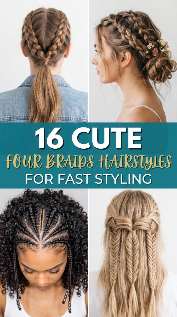 16 Cute four braids hairstyles for Fast Styling