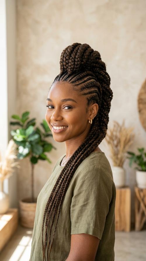 Feed-in Mohawk Braids