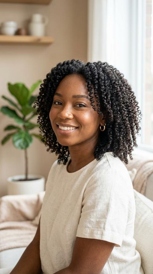 Finger Coils on Medium Length Hair