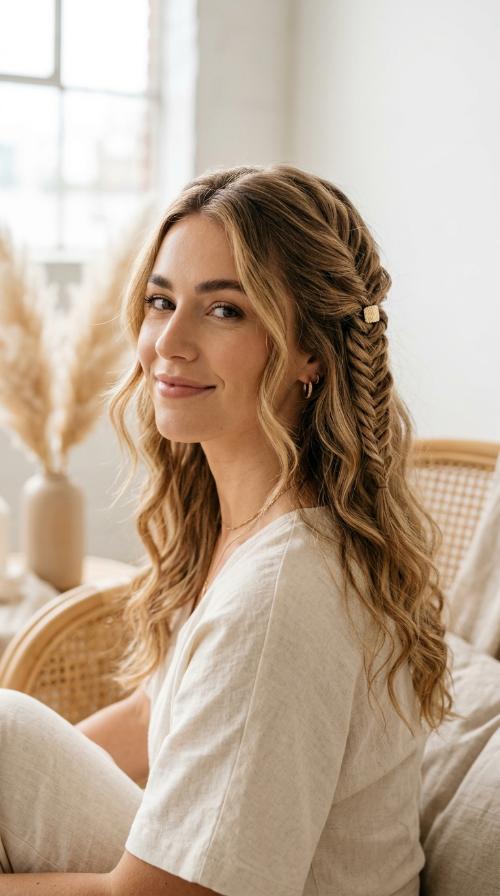 Fishtail Half-Up Style for Mid-Length Hair