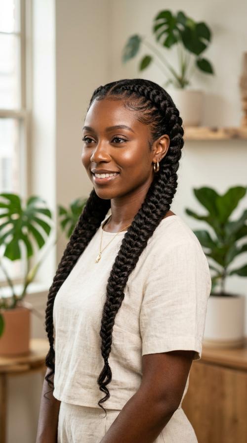 Fishtail Two Braids on Natural Hair