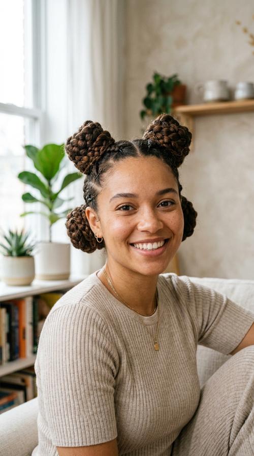 Four Braided Space Buns
