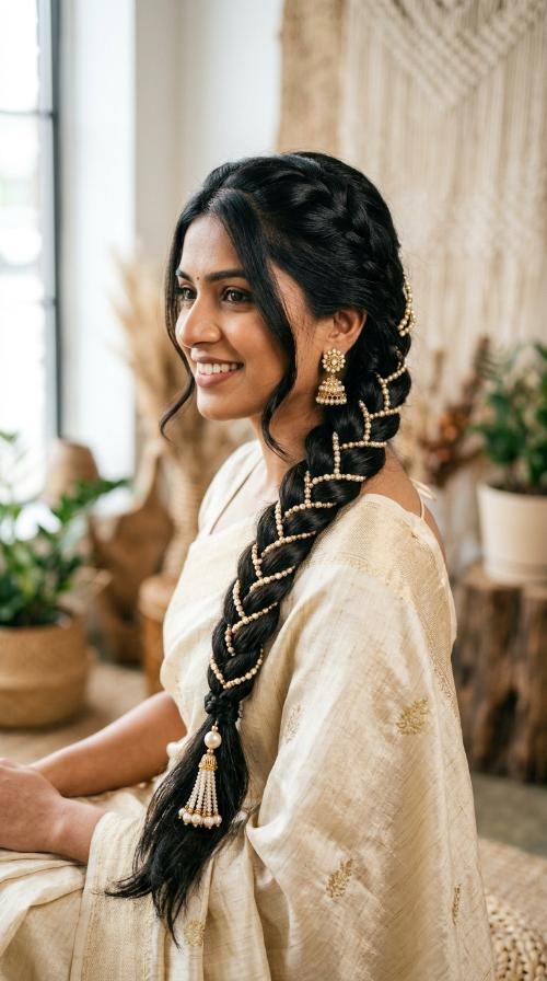 French Braid with Multi-Strand Pearl Strings