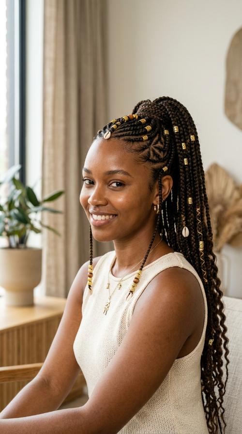 Fulani Braids with a High Ponytail