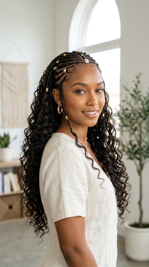 Fulani Inspired Braids with Long Mermaid Waves