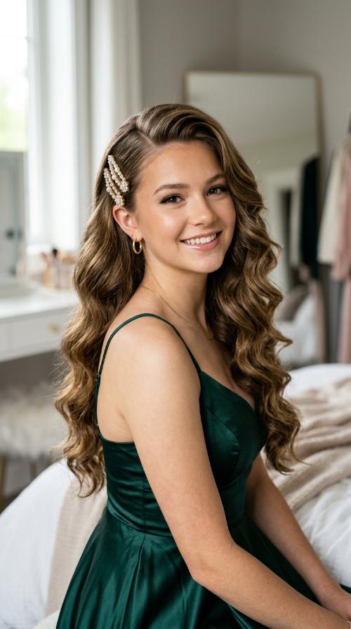 Glamorous Barrette-Pinned Deep Side Part