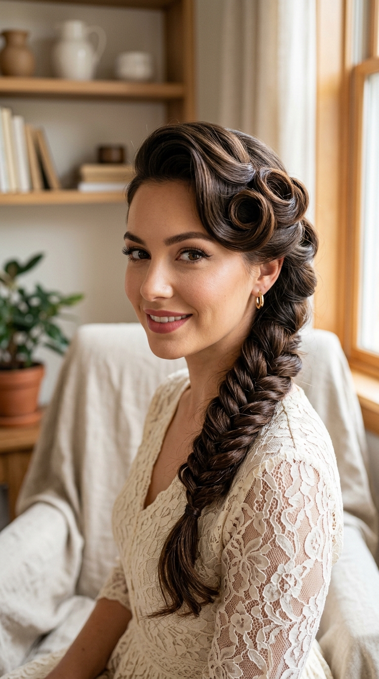Glamorous Side Braid with Rolls