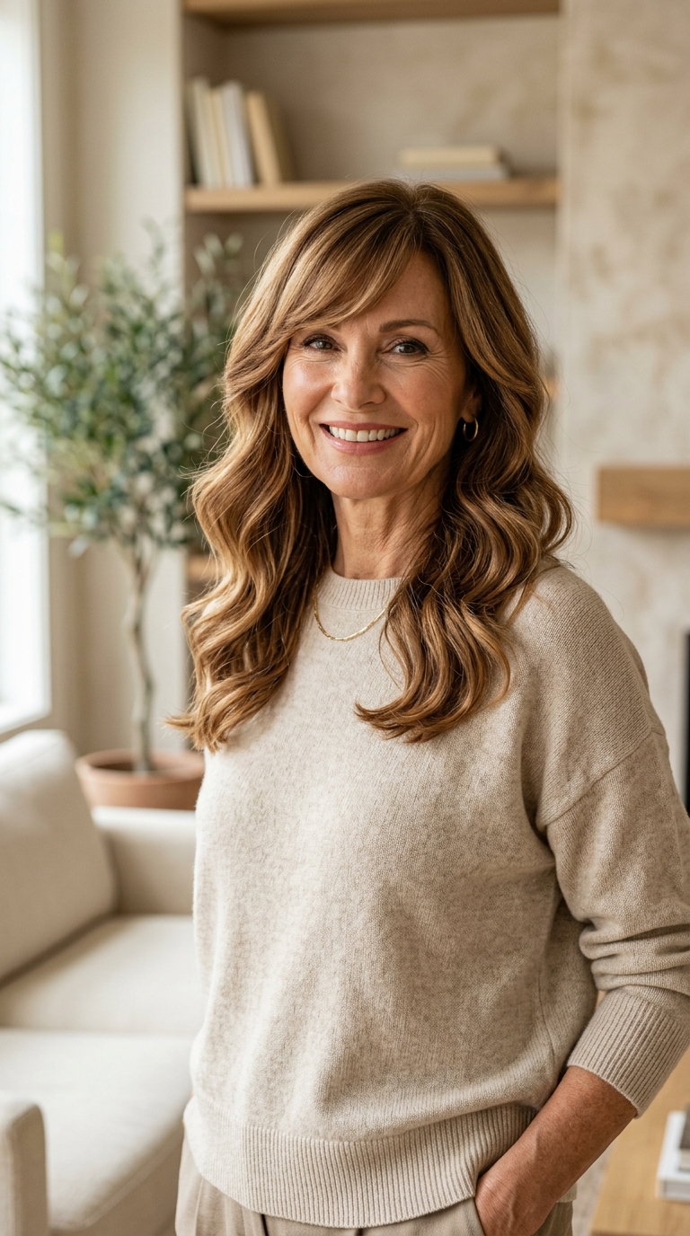 Glamorous Waves with Side-Parted Bangs