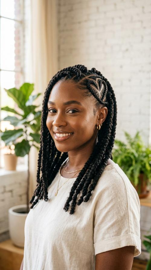 Goddess Braids with a Heart-Shaped Design