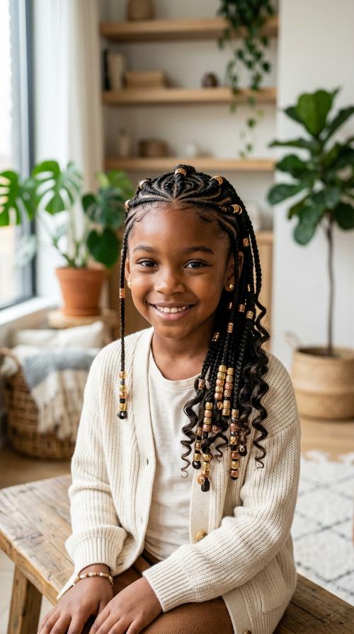 Goddess Braids with Hanging Metallic Beads